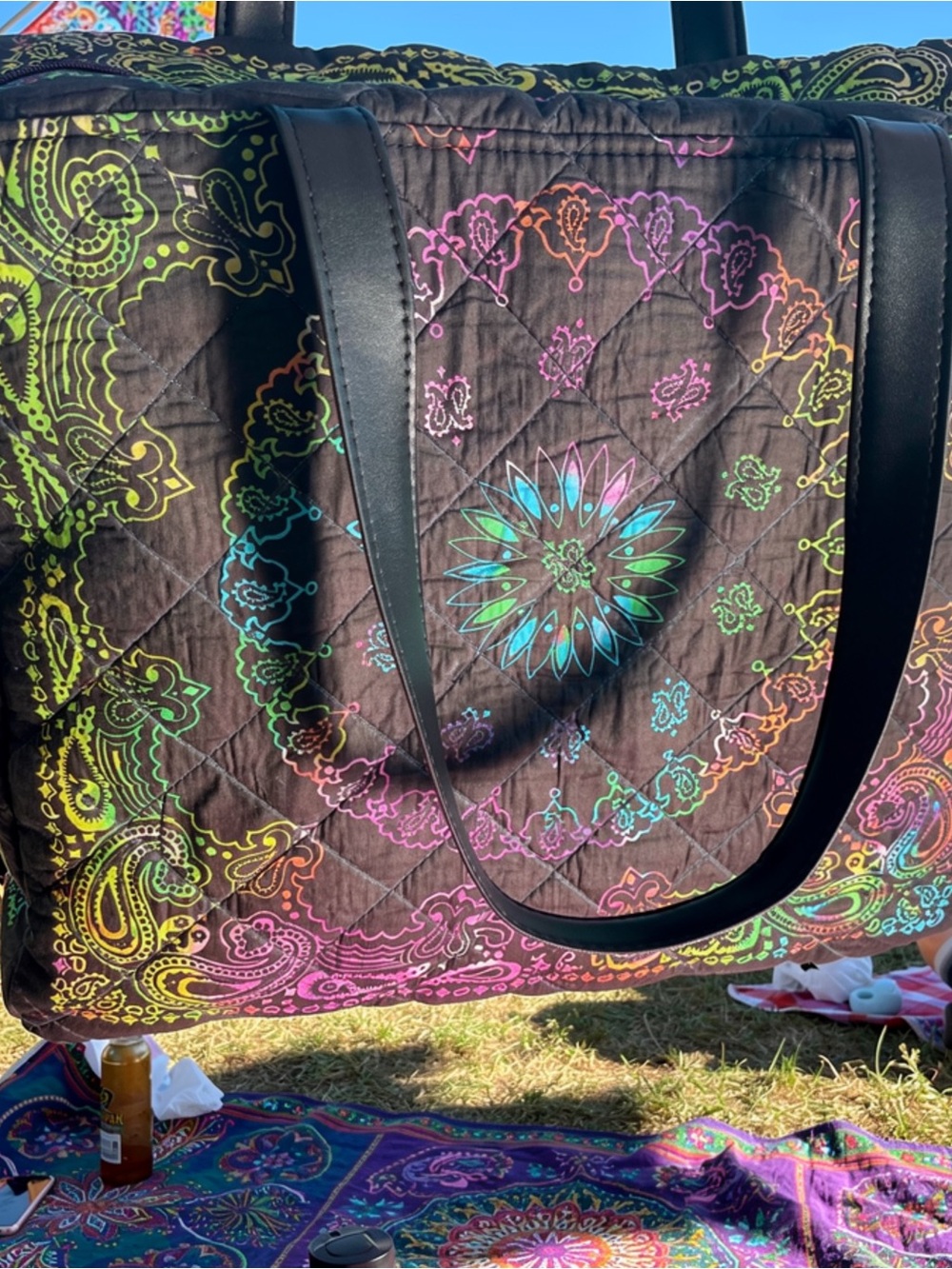 New just made quilted bandana tote with two bonus bags